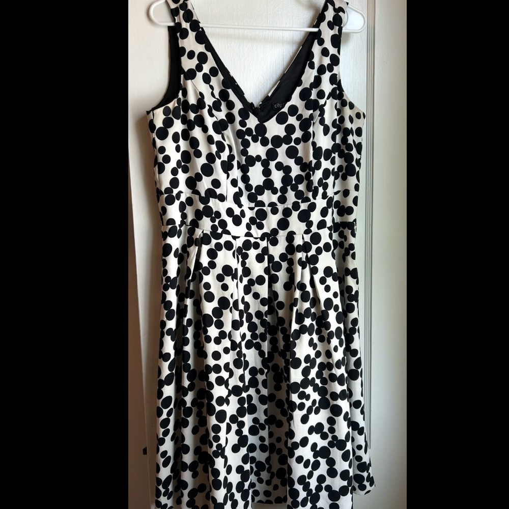 City Chic Black and White Polka Dot Midi Dress